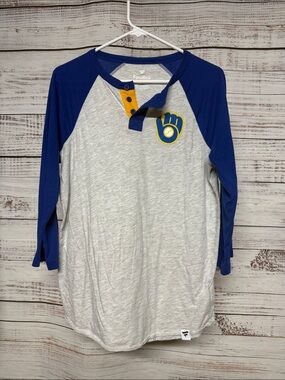 Fanatics Milwaukee Brewers 3/4 Length Sleeve Baseball Henley Shirt
